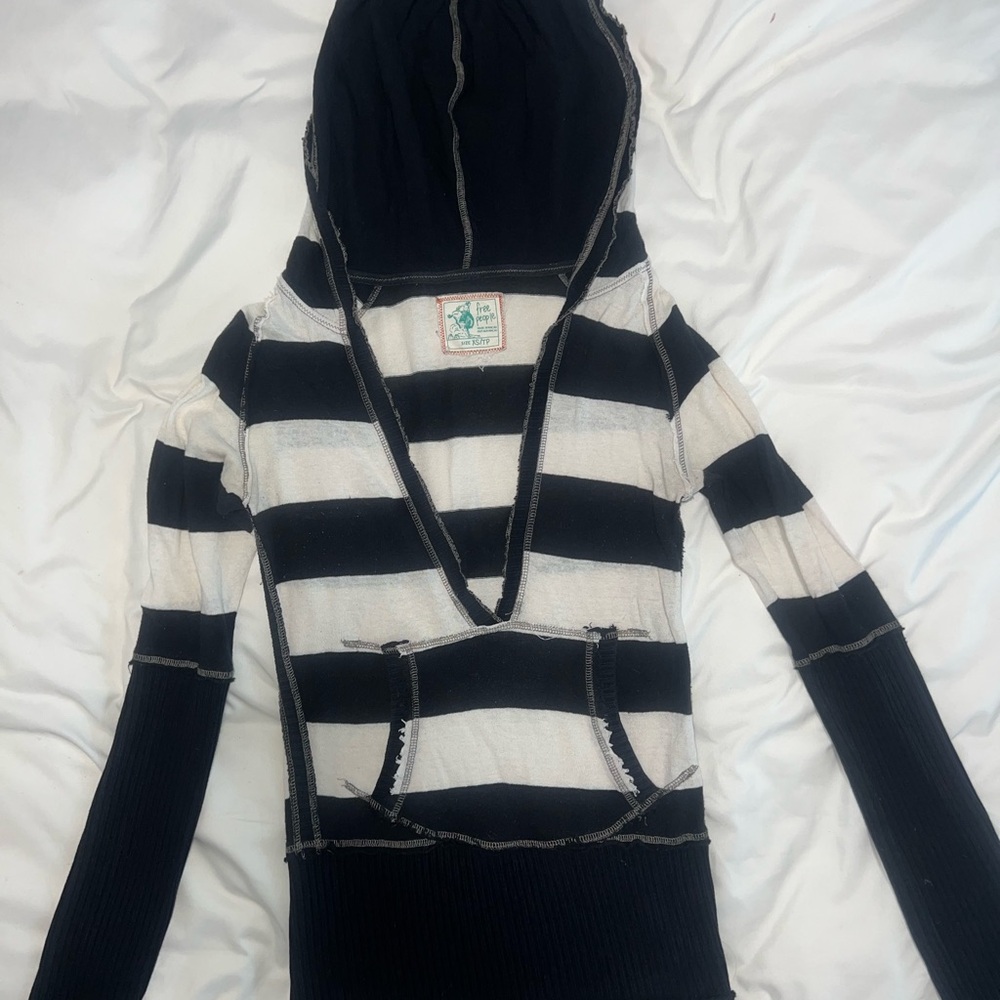 Free People Navy and White Striped Top